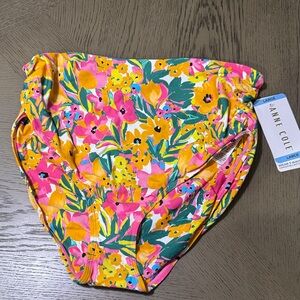 Anne Cole Vibrant Floral High-Waist Bikini Bottoms - Pink, Yellow & Green Large